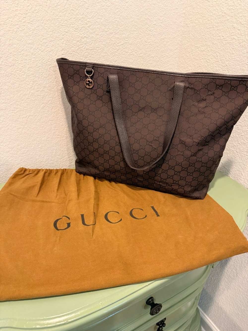 Gucci Brown GG Supreme Canvas Tote with Gold Charm
